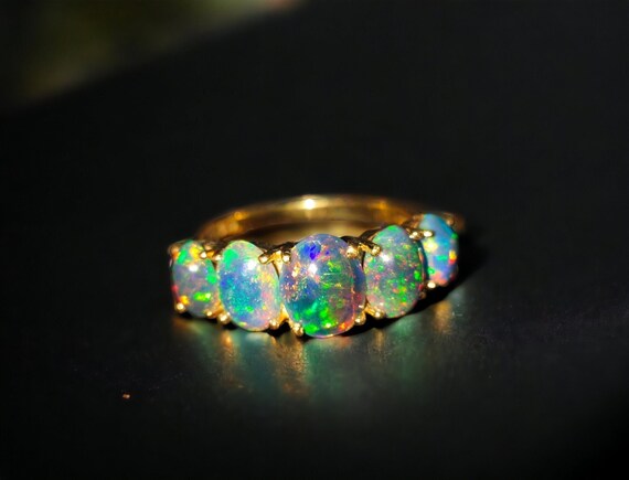 Natural Black Opal Ring Sterling Silver Black Opal Ring Fire Opal