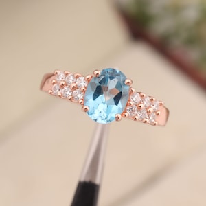 Blue Topaz Ring Natural Swiss Blue Topaz Ring Sterling Silver Ring 14k Solid Gold Ring Promise Ring Statement Ring November Birthstone Ring