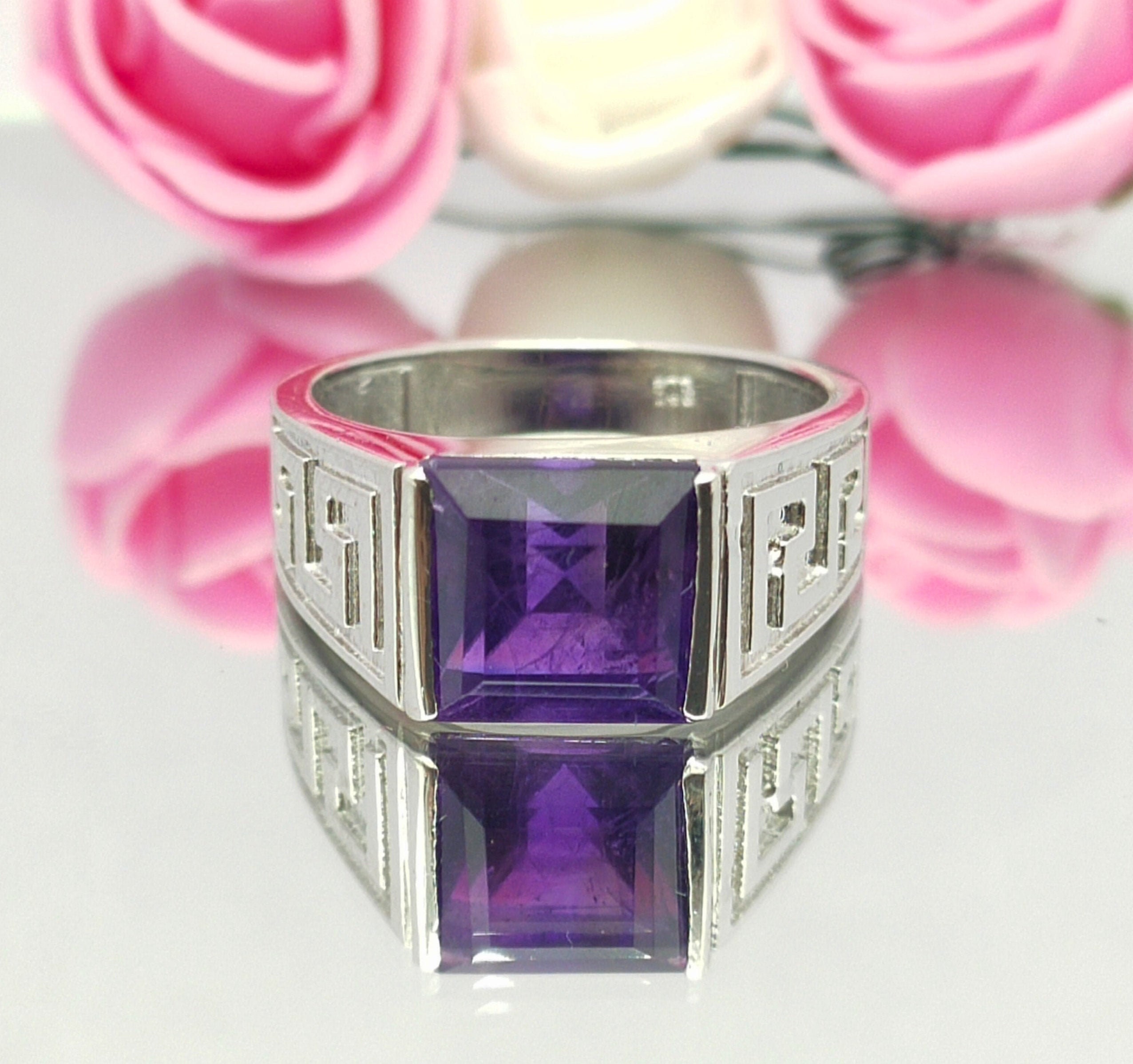 Natural Amethyst Mens Ring Mens Gemstone Ring February Etsy