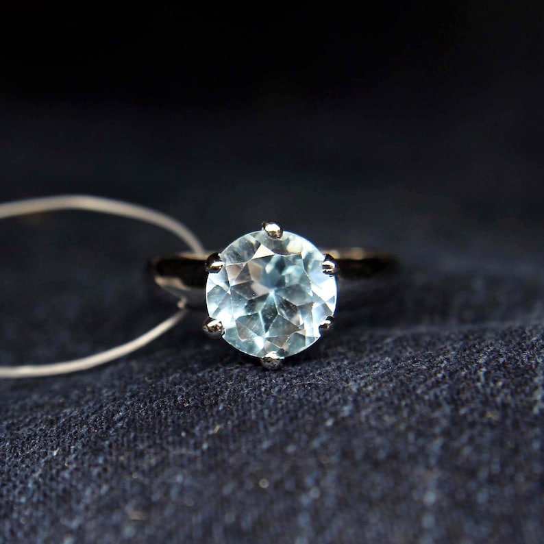 Women Engagement Ring November Birthstone Women Ring Gift For Her 925 Solid Silver Ring Blue Topaz Ring Round Cut Ring Designer Ring