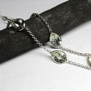 Natural Green Amethyst Pear Connector Chain Necklace/ Natural Green Amethyst/ Connector Linked With Silver Chain/ 925 Sterling Silver Chain