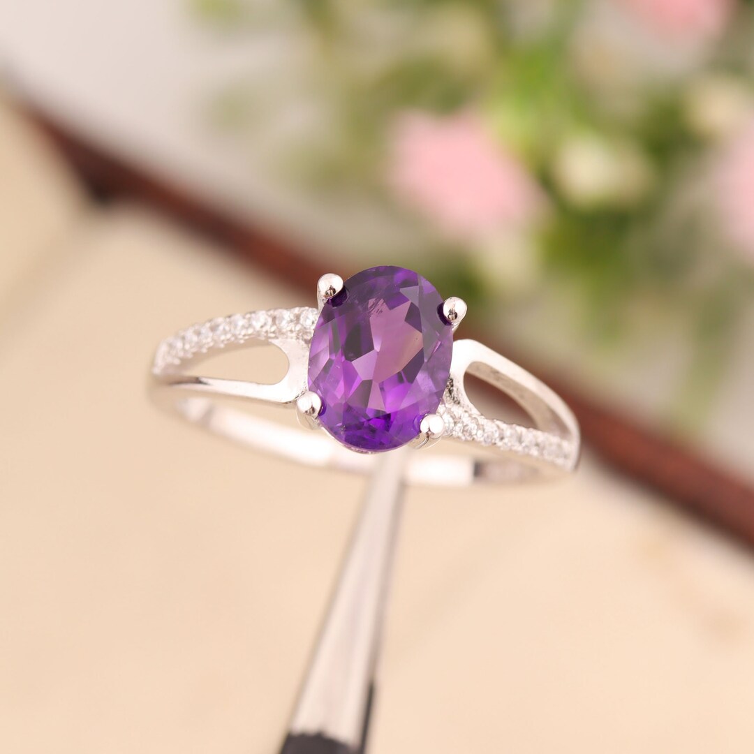 紫色オーバルカットアメジストリング アメジストリング オーバルカット 天然パープルストーンリング
