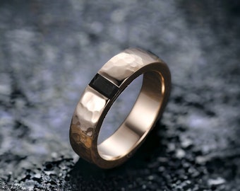Mens Black Onyx Wedding Band Baguette Cut Black Gem Band 5mm