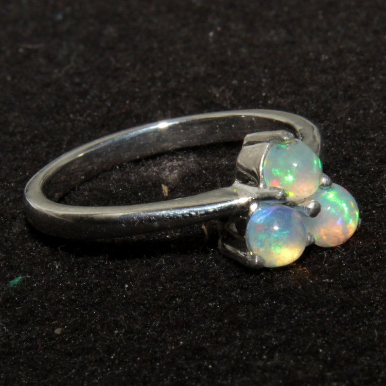 Birthstone Ring Natural Opal Round Ring Opal Ring Fire Opal Ring Sterling Silver Natural Ethiopian Fire Opal Ring Natural Opal Ring