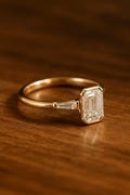 2 CT Emerald Cut Moissanite Engagement Ring Three Stone Wedding Ring Half Bezel Set Baguette Cut Side Tapered Ring Anniversary Ring For Her