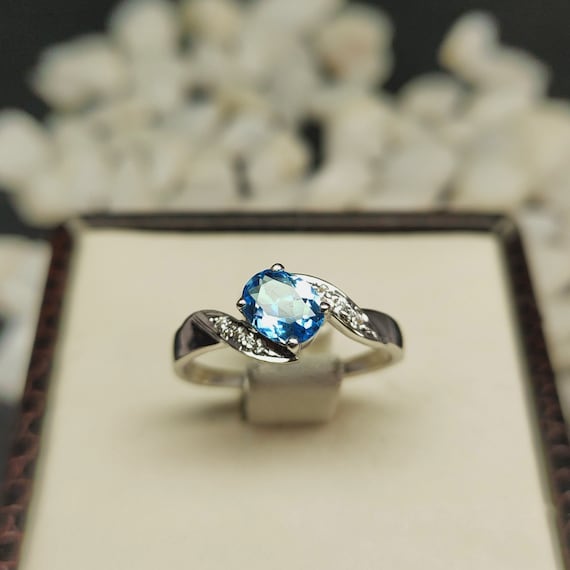 Blue Topaz Ring-sterling Silver Blue Topaz Ring-14k Gold Ring