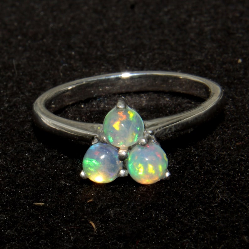 Birthstone Ring Natural Opal Round Ring Opal Ring Fire Opal Ring Sterling Silver Natural Ethiopian Fire Opal Ring Natural Opal Ring