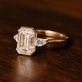 2 CT Emerald Cut Moissanite Engagement Ring 10K Gold Ring Bezel Set Wedding Rings Three Stone Emerald Cut Ring Moissanite Bezel Set Ring