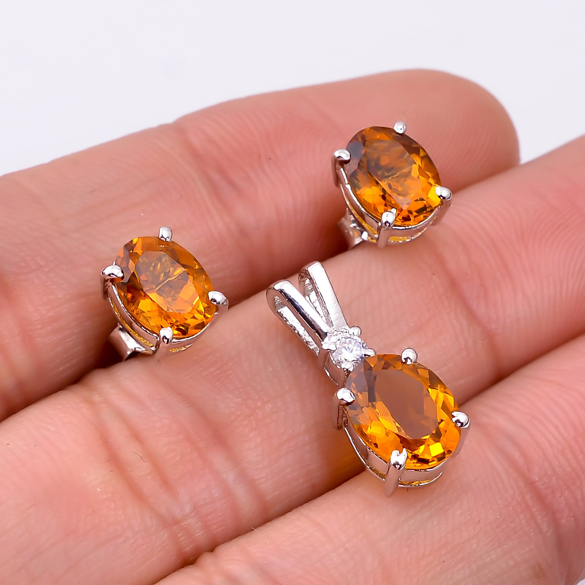 Citrine earrings pendant Natural Citrine Jewelry Set Sterling Silver Earrings Pendant Set Pendant Set Oval Citrine Jewelry