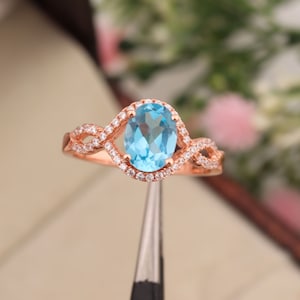 Swiss Blue Topaz Ring 14k Blue Topaz Engagement Ring Natural Solid Gold Blue Topaz Ring Designer Statement Ring December Birthstone Ring