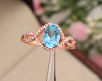 Swiss Blue Topaz Ring 14k Blue Topaz Engagement Ring Natural Solid Gold Blue Topaz Ring Designer Statement Ring December Birthstone Ring