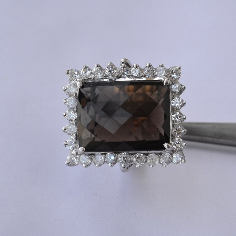 Gift For Wife Engagement Ring June Birthstone Ring Natural Smoky Quartz Ring 925 Solid Silver Ring Quartz Jewelry Women Designer Ring