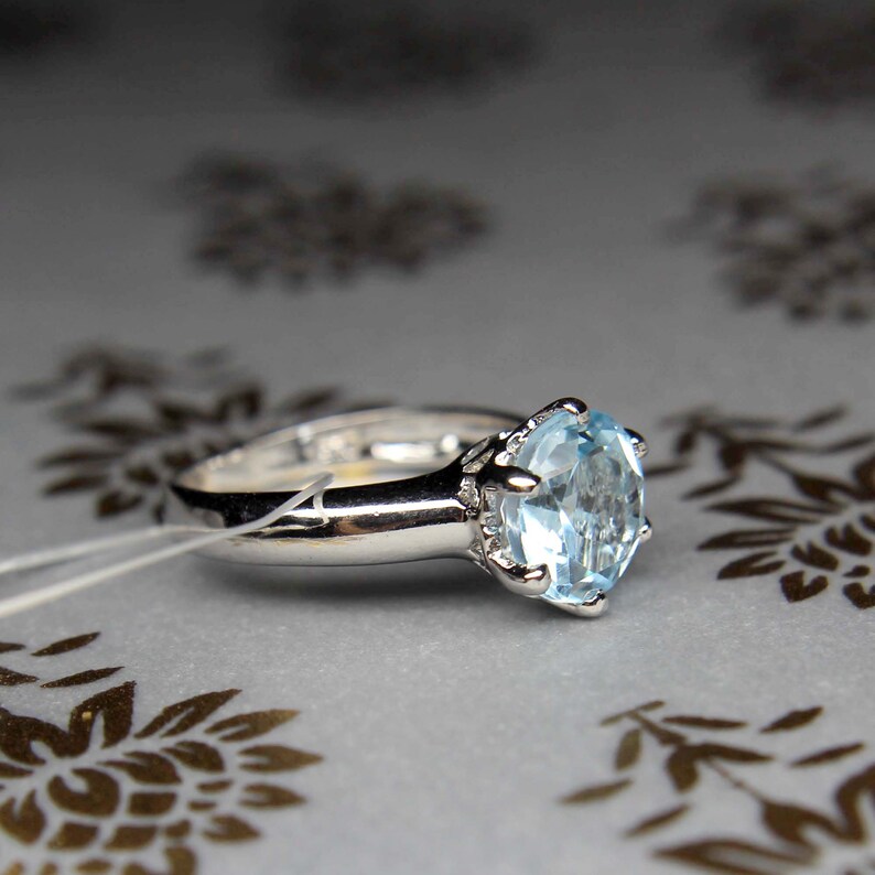 Women Engagement Ring November Birthstone Women Ring Gift For Her 925 Solid Silver Ring Blue Topaz Ring Round Cut Ring Designer Ring