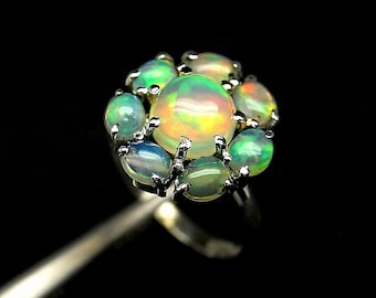 Natural Opal Ring Sterling Silver Oval Fire Opal Ring 14k Gold Opal Ring Fire Opal Ring Ethiopian Opal Ring Statement Ring Floral Ring