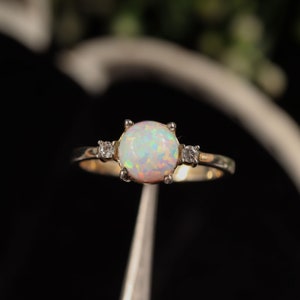 Opal Ring Round Cut Simulated Opal Ring White Fire Opal Ring Sterling Silver Ring Solid Gold Ring Dainty Ring Minimalist Ring Promise Ring
