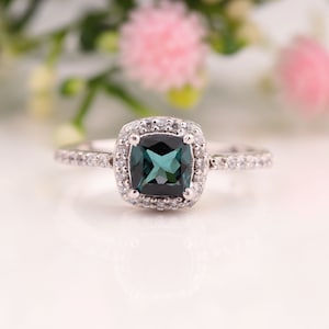 Topaz Ring Natural London Blue Topaz Ring Halo Cushion Cut Topaz Ring Designer Ring Sterling Silver Ring Solid Gold Ring Minimalist Ring