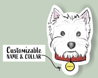 Adesivo personalizzato per Westie, decalcomania personalizzata per West Highland Terrier, adesivo con nome del cane, adesivo in vinile impermeabile per cani, regalo per Westie, regalo per amanti degli animali