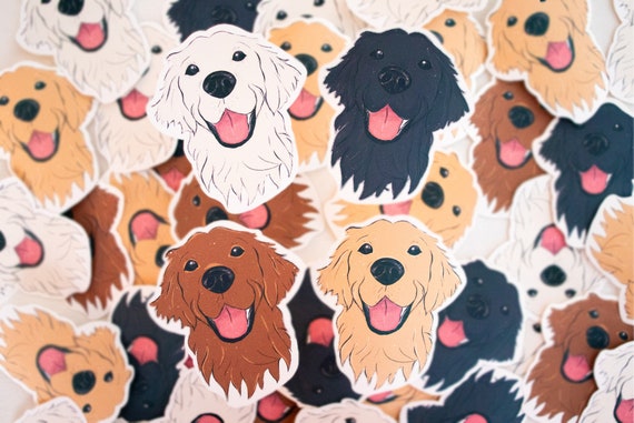 Golden Retriever Sticker | Cute Dog Vinyl Sticker | Dog Lover Gift | Water Bottle Sticker Yellow, Light, Black, and Dark Colored Dog Option