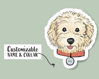 Adesivo personalizzato Golden Doodle, decalcomania personalizzata con nome del cane, vinile impermeabile, regalo per amanti degli animali.