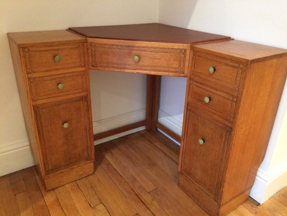 Heals Of London Golden Oak Corner Desk C 1930 Etsy