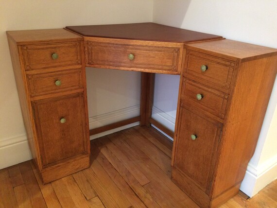 Heals Of London Golden Oak Corner Desk C 1930 Etsy