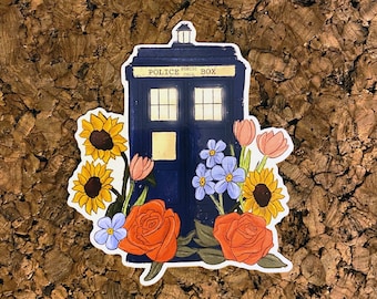 Floral Police Box Inspired Fandom Sticker