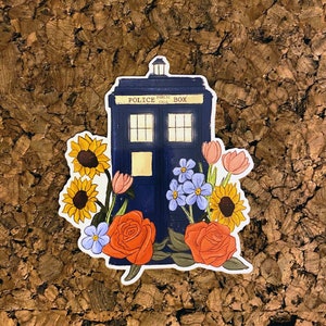 Floral Police Box Inspired Fandom Sticker