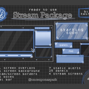 Twitch Streaming Blue Twinkle Package | Overlay | Vaporwave | Pixel | Digital | Streamer