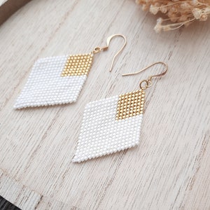 Diamond earrings, Ivory earrings, Geometric earrings, Miyuki earrings, Dangle earrings, Diamond Statement earrings image 2