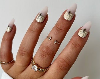 Halloween Pumpkin Press On Nails Neutral Autumnal False Nails