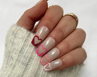 Valentine's Day Heart Tip Press On Nails Pink False Nails