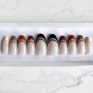 Neutral french tip set of nails Fake nails False nails Press on nails Acrylic nails Stick on nails Autumnal Fall