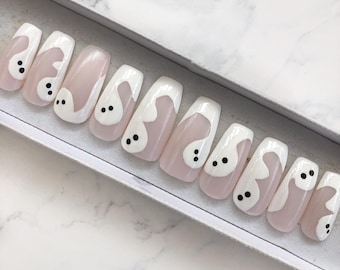 Halloween ghost set of nails Press on nails Acrylic nails False nails Fake nails Stick on nails Floral Halloween Party Dress up