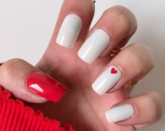 Valentine's Day Press On Nails Red & Heart Set