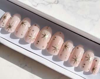Gold star set of nails Stick on nails Press on nails False nails Fake nails Acrylic nails Galaxy