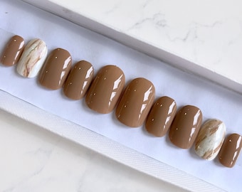 Beige Marble Press On Nails