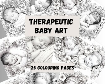 25 Newborn Baby Therapeutic Colouring Pages - Instant Download PDF, Printable and Easy to Use