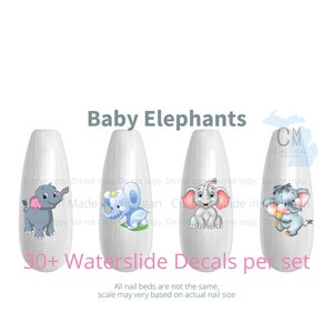Baby elephants nail art, Elephant nail decal, Cute baby elephant nail art, cartoon elephant nail decal, elephant nail art, Waterslide Decals