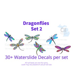 Dragonfly Nail Art, Watercolor Dragonfly Nail Decals, Colorful Dragonfly Nail Decals, bright funky Pastel Dragonflies, Waterslide Decals