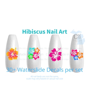 Nail Decals Hibiscus Flower, Hibiscus Nail Decals, Hawaii Flower Nail Decals, Flower Nail Decals, Pink Hibiscus, Waterslide Decals Transfers
