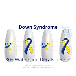 Down Syndrome Awareness Ribbon Nail Decals, Down Syndrome ribbon, HOPE nail art, Blue and yellow ribbon, down syndrome decals