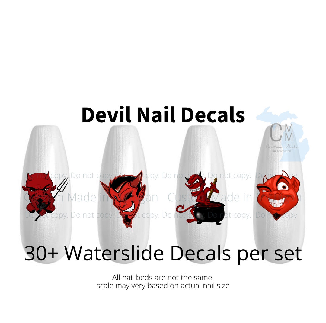 Devil Halloween Nail Art, Red Devil Nail Decals, Spooky Devil Nail