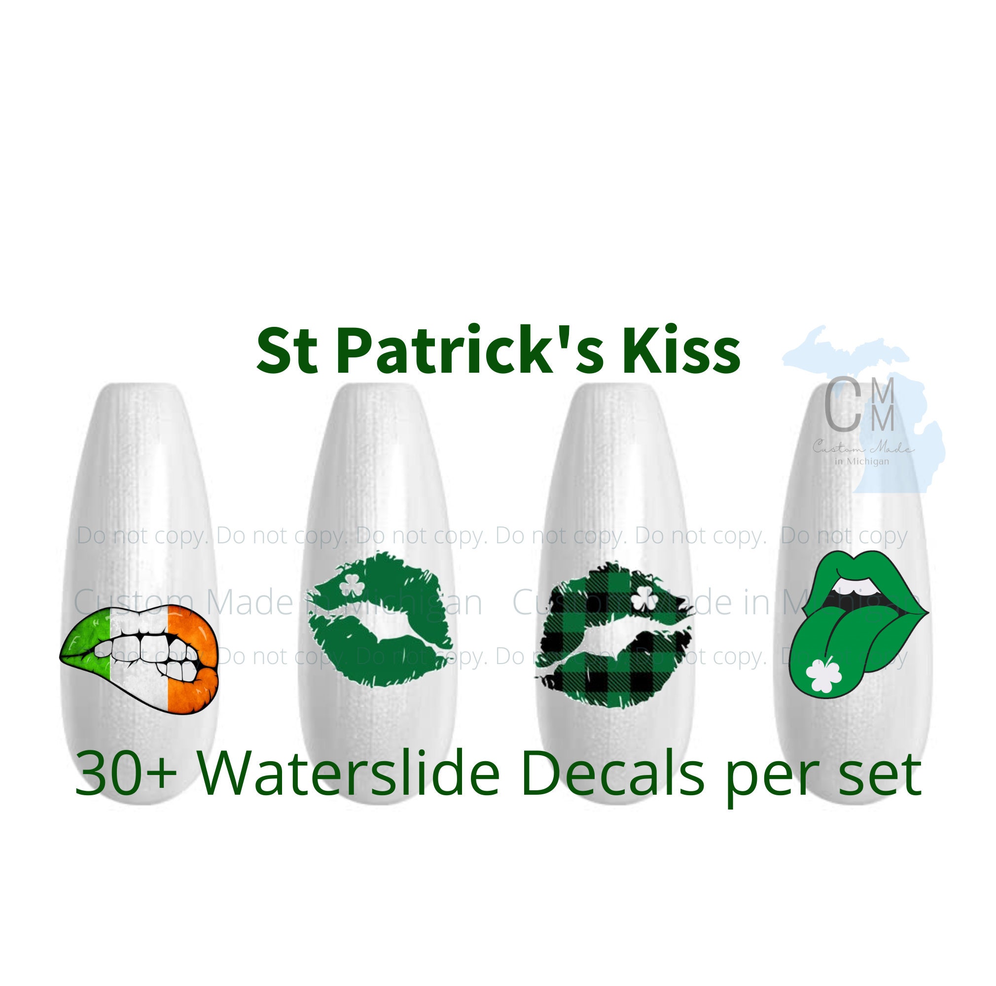 Irish Kiss Nails, Green Lips Nail Art, Kiss for Nails, St Patrick's Day Nail  Art, Lucky Nails Waterslide Nail Decals - Etsy