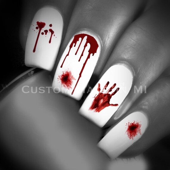 Bloody Nail Art Blood Drip Nail Decals Halloween Nail Art Etsy