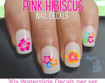 Nail Decals Hibiscus Flower Nail Art, Hibiscus Nail Decals, Hawaii Flower Nail Decals, Flower Nail Decals, Purple Hibiscus