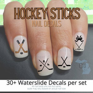 Hockey Nail Art, Hockey nail decals, Hockey mom nails, Hockey Stick Nail Decals, Waterslide Nail Decals Transfers