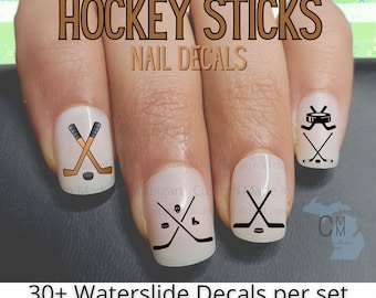 Hockey Nail Art, Hockey nail decals, Hockey mom nails, Hockey Stick Nail Decals, Waterslide Nail Decals Transfers