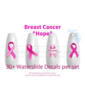Breast Cancer Awareness Nail Art, Breast Cancer Nail Decals, awareness ribbons for nails, cancer support nails, Waterslide Decal, Pink Nails