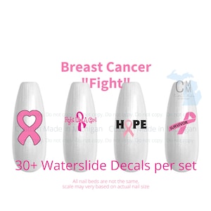 Breast Cancer Awareness Nail Art, Breast Cancer Nail Decals, Awareness Nail Art, Cancer Ribbon for nails, Waterslide Transfers