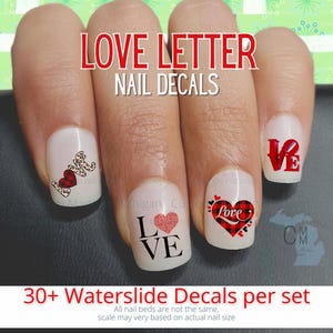 Red Love Letter Valentine nail art, Lips Nail Art, Love Nail Art, Valentines day Nails, Waterslide Nail Decals Transfers